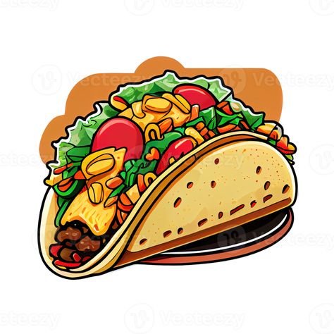 tacos plato mexicano de una tortilla rellena con varias carnes, verduras y aderezos. pegatina de dibujos animados Resturant Logo, Tacos Mexicanos, Call Of Duty Black, Pizza Toppings, Logo Food, New Sticker, Black Ops, Photo Album, Tacos