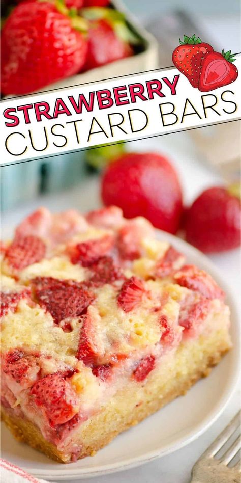 Strawberry Custard Pie, Custard Bars, Holiday Desert Recipes, Strawberry Custard, Sugar Cookie Crust, Dessert Items, Sugar Cookie Mix, Homemade Recipes Dessert, Summer Baking