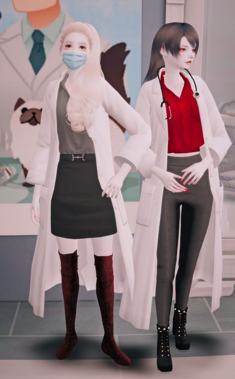 Momominuo (Momominuo-Shining Nikki Perfect Experiment Set...) Sims 4 Cc Doctor Outfit, Sims 4 Detective Cc, Sims 4 Doctor Cc, Women's Lab Coat, Detective Outfit, Doctor Coat, Cc Shopping, Doctor Outfit, Sims Four