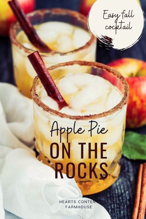 This easy 3-ingredient apple pie cocktail tastes like fall in a glass.  It's perfect for gatherings, bonfires, or simply enjoying the flavors of the season Fireball Whiskey Recipes, Fall Whiskey Cocktails, Fall Drinks Alcohol, Apple Pie Drink, Fireball Cocktails, Fireball Drinks, Apple Pie Cocktail, Cinnamon Sugar Rim, Whiskey Recipes