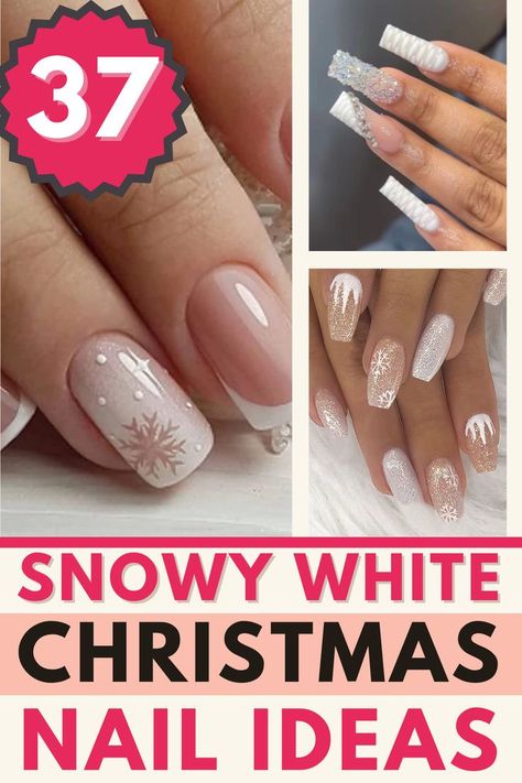 Christmas is the time to be jolly and festive but that doeesn't mean you cant have white christmas nails this season. These white christmas nails feature everything you are looking for in a nail. You'll find white christmas nails short, white christmas nails long, white christmas nails simple, white christmas nails cute and so much more White Sparkle Nails Christmas, White Holiday Nails Short, French Manicure Christmas Designs, White Nails With Snowflake Design, Natural Christmas Nail Designs, Cute December Nails Simple, Christmas White Nail Designs, Christmas Nails French Manicure, White Winter Nails Square