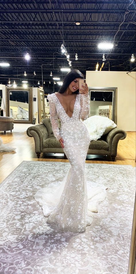 Wedding dress, breta wedding dress, long sleeve wedding dress, deep v wedding dress, dream wedding dress, tight wedding dress, breta bridal, bridal dress, pearl wedding dress, lace detail dress, white dress, train dress #weddingdress #weddingdetails #weddinginspiration #longsleeveweddingdress #wedding #weddingdressideas #laceweddingdress #pearlwedding  #bridalwear #bride Wedding Dress See Threw Sleeves, Long Sleeve Lace Wedding Dress V Neck, Tight Sleeved Wedding Dress, Long Sleeve Wedding Dress Deep V Neck, Long Sleeve Low Cut Wedding Dress, Wedding Dress Sheer Long Sleeves, Deep V Lace Wedding Dress, Slim Lace Wedding Dress, Deep V Long Sleeve Wedding Dress