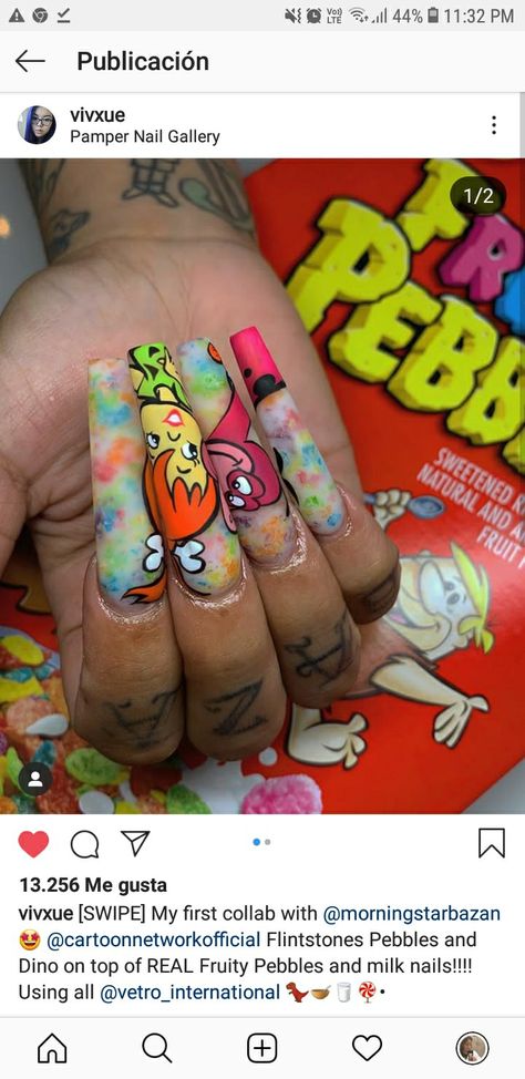 Fruity Pebble Nails, Spongebob Nails, Fruity Pebble, Nail Business, Fruity Pebbles, Long Square Acrylic Nails, Square Acrylic Nails, Beauty Stuff, Best Acrylic Nails