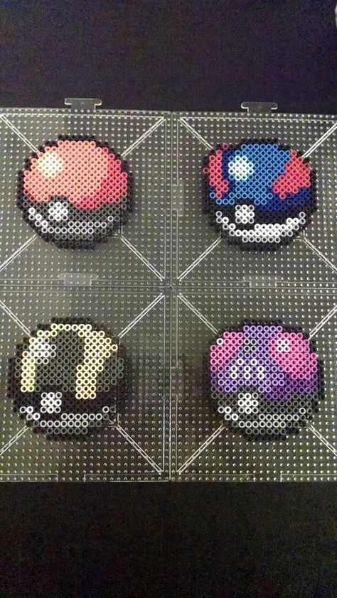 Set of Poke Ball, Master Ball, Ultra Ball, and Great Ball - Pokemon Poke Ball Perler Bead Patterns, Ultra Ball, Melty Bead Designs, Master Ball, Pokemon Perler, Pokemon Bead, Hamma Beads Ideas, Pokemon Pattern, Pokemon Perler Beads