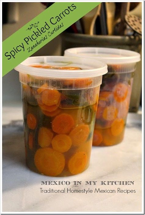 Spicy Pickled Carrots | Mexican Recipes Spicy Pickled Carrots, Pickled Sweet Peppers, Pickled Vegetables Recipe, Pickled Foods, Spicy Carrots, Fruit Trays, Mexican Recipe, Pickled Carrots, Interesting Recipes