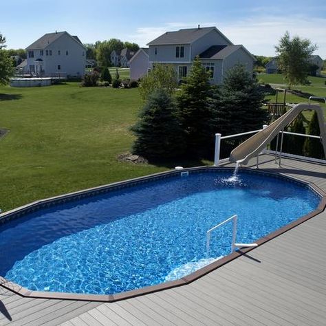 Foxpool Semi-Inground Ultimate Oval Pools Oval Above Ground Pools, Decks Around Pools, Oval Pool, Pool Deck Plans, Best Above Ground Pool, Swimming Pool Decks, Swimming Pool Photos, Pool Kits, Above Ground Pool Ideas