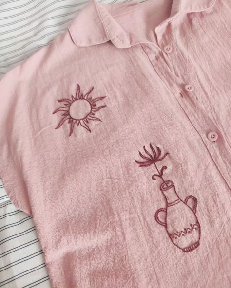 Cotton shirt with hand embroidered folk motifs ✨Almost finished #embroidery #handembroidery #cottonshirt #cottonthread onthread #folkembroidery #illustration #linedrawing #dmc #slowstitching #needlework #broderie #bordado #stitching Embroidery On Pocket Shirts, Mexican Embroidery, Embroidered Pocket, Folk Embroidery, Slow Stitching, Pocket Shirt, Cotton Thread, Line Drawing, Hand Embroidered