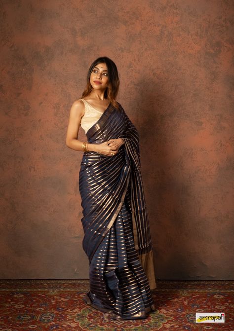 Faiza – Amrapali Boutique Amrapali Boutique, Plain Blouse, Gold Fabric, We Fall In Love, Varanasi, Mulberry Silk, Deep Blue, Piece Of Clothing, Blue Gold