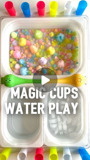 Maggie | Sensory Play at Home on Instagram: "These color changing cups have been so much fun for indoor water play the last few weeks! Can’t wait to bring them outside for mud kitchen and water table play now that the weather is warming up for us!   Comment CUPS and I’ll send the link to you if you’re interested 😊.  The littles loved using the juicers to squeeze the Pom Poms into the cups and watch the colors change halfway! So magical for them, and their hands are getting a great fine motor skill work out too! They made me so many special smoothies and drinks with these 😊!" Indoor Water Play, Water Table Ideas, Color Changing Cups, Mud Kitchen, Water Table, Sensory Bin, Water Play, Warming Up, Sensory Bins