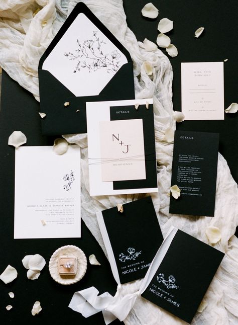 Black White And Blush Wedding Invitations, Wedding Invitation Inspiration Elegant, Black Wedding Stationary, All White Wedding Invitations, Black And White Wedding Stationery, Black White Blush Wedding, White Wedding Stationary, Black Blush Wedding, Black And White Wedding Invites