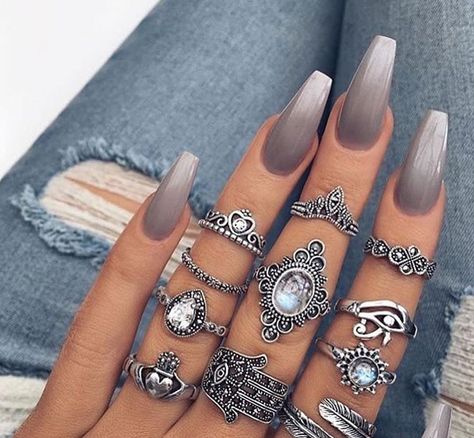 ❀Pinterest: @Kaylad61❀ Coffin Nails Ombre, Polygel Nail, Ombre Nail Art Designs, Unghie Sfumate, White Acrylic Nails, Gray Nails, Nail Art Ombre, Super Nails, Ideas Nails