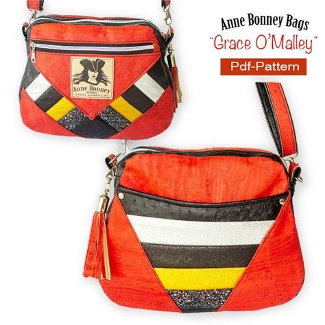 Grace O'Malley Crossbody Bag (with video) sewing pattern. This pirate inspired zipper purse crossbody bag gives you the chance to show your colors! Pick from your stash to create the striped section for the front zipper pocket. Bag sewing pattern with video tutorial. #SewModernBags #SewACrossbodyBag #CrossbodyBagPattern #SewAPurse #PurseSewingPaattern #BagSewingPattern #SewABag Free Bag Patterns, Crossbody Purse Patterns, Shoulder Bag Pattern, Cross Body Bag Pattern, Handbag Sewing Patterns, Bags Patterns, Purse Sewing Patterns, Diy Tote, Shoulder Bags Pattern