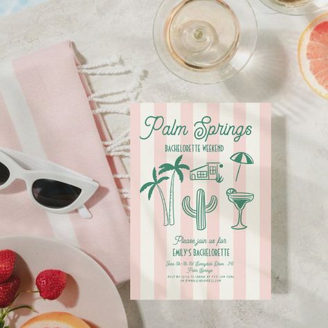 Handdrawn Palm Springs Pink Bachelorette Weekend Invitation Palm Springs Before The Rings, Palm Springs Pink, Palm Springs Design, Palm Springs Bachelorette, Bachelorette Weekend Invitations, Pink Bachelorette, Pink Tropical, Invitation Pink, Bachelorette Party Invitations