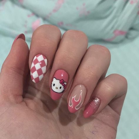 Paznokcie Hello Kitty, Hello Kitty Nails Art, Kitty Nails, Anime Nails, Hello Kitty Nails, Almond Nails Designs, Cat Nails, Acrylic Nails Coffin Short, Dream Nails