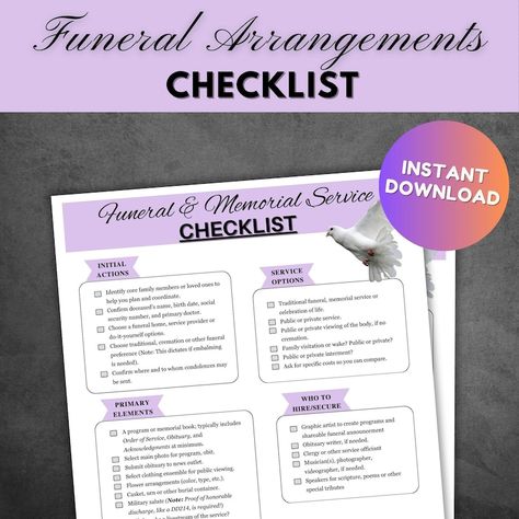 Funeral Arrangements Checklist for Memorial Planning Funeral Program Cremation Service Printable Checklist Military Funeral Planning - Etsy Celebration Of Life Planning Checklist, Memorial Planning, Family Emergency Plan, Cremation Services, Family Emergency, Traditional Contemporary, Emergency Plan, Printable Checklist, Planning Checklist