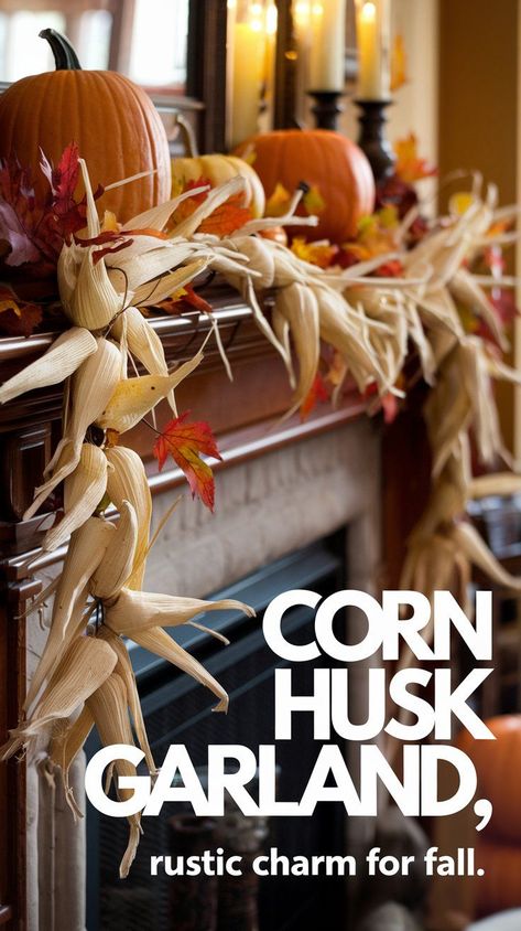 Add rustic charm to your fall decor with a handmade corn husk garland. Perfect for mantels, staircases, or porches. Fall Decor Ideas, Corn Husk, Staircases, Nature Decor, Rustic Charm, Fall Decor, Corn, Decor Ideas, Thanksgiving