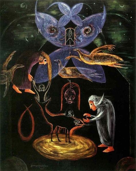 Leonora Carrington, The Night of the 8th. Leonora Carrington Art, Leonora Carrington, Max Ernst, Mexican Artists, Arte Inspo, Visionary Art, Outsider Art, Fantastic Art, Surreal Art