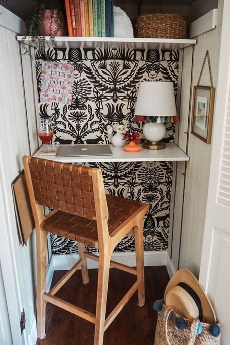 Ideas For Making a Cloffice, or a Closet Office, at Home Tiny Office Nook, Small Office Closet, Home Office Closet Ideas, Closet Desk Ideas, Small Closet Office, Closet Office Ideas Small Walk In, Desk In Closet Ideas, Cloffice Ideas Small Spaces, Closet And Office Combo