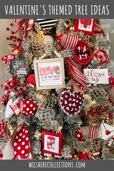 These Valentine’s themed tree ideas are adorable and it was so easy to transition from Christmas to this with all the red! Diy Valentines Tree Decorations, Valentines Christmas Tree Ideas, Valentine's Day Christmas Tree, Valentines Day Tree Ideas, Valentine’s Day Tree Ideas, Valentines Day Tree Decorations, Valentine Tree Ideas, Valentines Tree Decorations, Valentines Christmas Tree