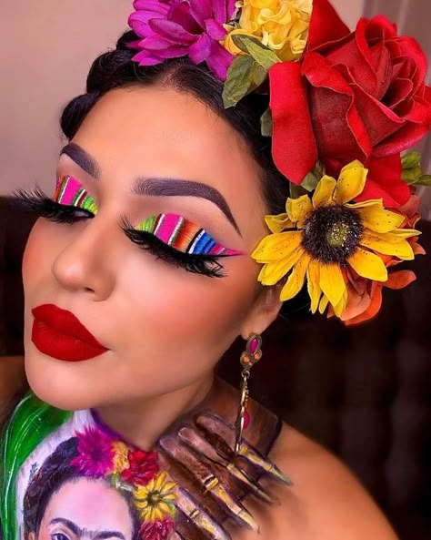 Cinco De Mayo Makeup, Mexican Makeup, Golden Eyeshadow, Pastel Eyeshadow, Valentine Nail, Tiktok Ideas, Bright Lipstick, Stylish Makeup, Nail Designs Valentines