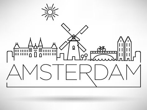 City series for personal project. Check the gif ;) kursatunsal.com Amsterdam Scrapbook, Skyline Drawing, Amsterdam Tattoo, Elements Tattoo, Tattoo Graphic, Architecture Design Drawing, City Drawing, Amsterdam City, Typographic Design