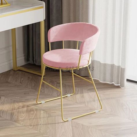 Pink Chair Aesthetic, Pink Stool, Bedroom Stool, Bedroom Stools, Cute Bedroom, Cafe Chair, Makeup Stool, Dressing Stool, Makeup Chair