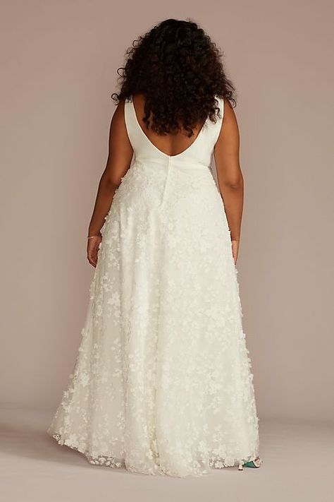 Wedding Dresses - DB Studio 3D Floral Crepe A-Line Wedding Dress with Pockets Style # WG4068 – View Image 2 Plus Size Wedding Dress, Davids Bridal Wedding Dresses, Wedding Dress With Pockets, A Line Wedding Dress, Book An Appointment, Plus Size Wedding, Davids Bridal, A-line Wedding Dress, View Image