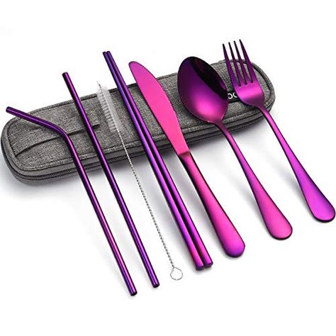 Portable Stainless Steel Flatware Set, Travel Camping Cutlery Set, Portable Utensil Travel Silverware Dinnerware Set ... Travel Silverware, Portable Utensils, Camping Cutlery, Reusable Utensils, Crockery Design, Travel Utensils, Stainless Steel Silverware, Bamboo Utensils, Eating Utensils