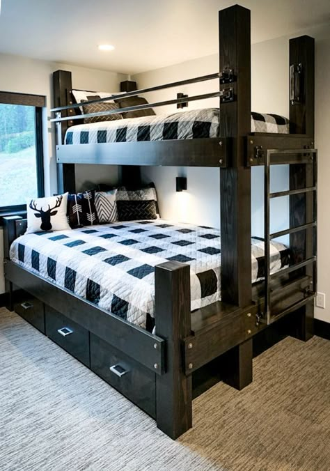 High End Adult Bunk Beds - Big Sky Bunks | Big Sky Bunks Twin Bed Bunk Bed, Steel Bunk Bed Ideas, Queen Bottom Bunk Bed, Bunk Bed Queen And Twin, Bunk Beds Queen And Twin, Queen Over Twin Bunk Bed, Rustic Bunk Beds Cozy Cabin, Bunk Bed Twin Over Queen, Twin Over Queen Bunk Bed Diy