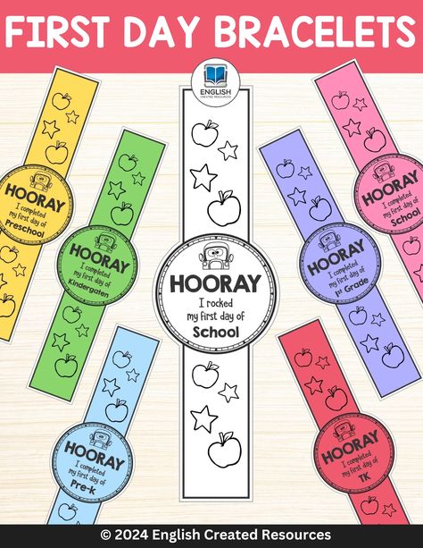 First Day of School Bracelets English Created Resources, Reading Comprehension Grade 1, School Bracelets, Preschool First Day, Beginner Drawing Lessons, Kids Craft Ideas, Teaching Shapes, English Activities For Kids, Alphabet Phonics