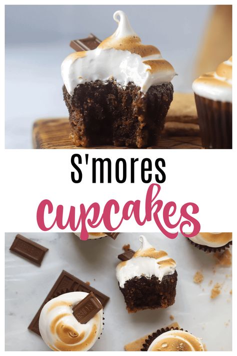 S'mores Cupcakes - An easy one bowl chocolate cupcake topped with graham crackers and topped with toasted marshmallow frosting. These from scratch cupcakes, are everything you love about S'more without the hassle of a campfire! Smores Cupcake Recipe, Campfire Cupcakes, Marshmallow Cupcakes, Cupcake Recipes From Scratch, S Mores Cupcakes, Cake Competition, Smores Cupcakes, Marshmallow Frosting, Cooking Stuff