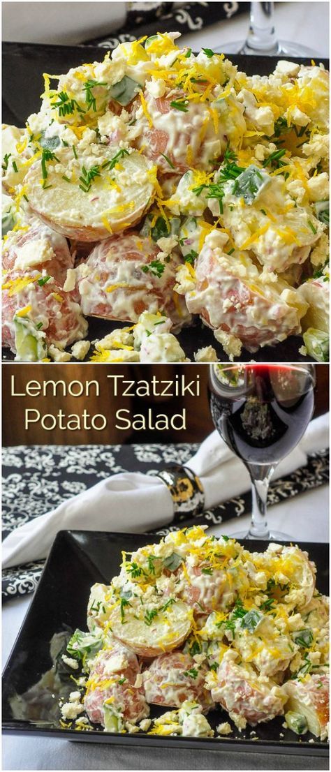 Low Fat Potato Salad, High Protein Potato Salad, Recipes Using Mayonnaise, Low Fat Lunch Ideas, Tzatziki Potato Salad, Greek Sides, Greek Potato Salad, Greek Side Dishes, Salad Sides