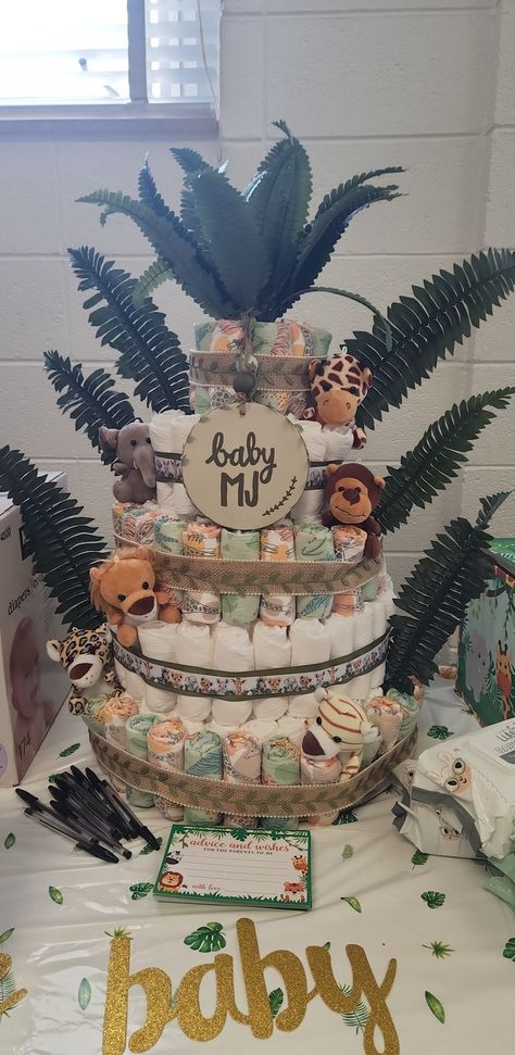 Safari Theme Diaper Cake, Safari Diaper Cake, Baby Shower Safari Theme, Project List, Safari Theme, Safari Baby Shower, Diaper Cakes, Cake Ideas, Diaper Cake