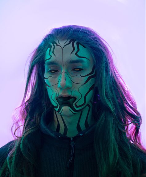 Android Makeup, Photoshop Ipad, Cyberpunk Makeup, Future Human, Alien Makeup, Creepy Halloween Makeup, Painted Face, Fx Makeup, Wacom Intuos