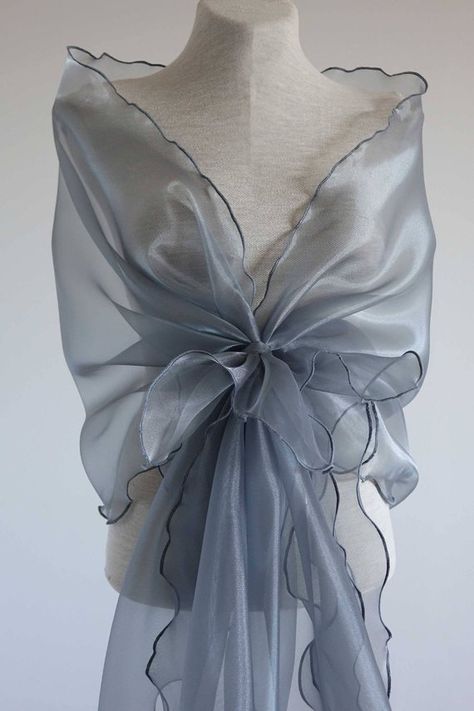 Gray/silver shawl. Mother of the bride shawl. Shoulder cover Shawl Outfits, Organza Shawl, Bride Shawl, Silver Shawl, Tulle Shawl, Shawl Outfit, Cocktail Dress Patterns, Evening Scarf, Shawl Black