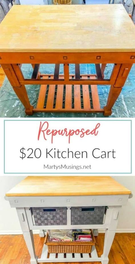 A repurposed rolling kitchen cart is transformed for use in a home studio. Chalk paint provides the color and Danish oil updates the butcher block surface. #martysmusings #kitchencart #DIYkitchencart #rollingkitchencart #videostudio #homestudio Kitchen Cart Makeover, Diy Kitchen Cart, Diy Furniture Makeover Ideas, Rolling Kitchen Cart, Kitchen Sink Design, The Butcher, Style Bathroom, Kitchen Roll, Danish Oil