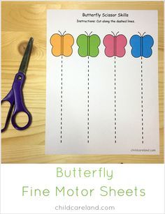 Butterfly fine motor sheets for scissor and pre-writing skill. Comes in both black and white as well as color. Butterfly Circle Time Activities, Scissor Worksheets, Preschool Butterfly Theme, Preschool Butterfly, Butterfly Lessons, Preschool Fine Motor Skills, Writing Skill, Insects Preschool, Butterflies Activities