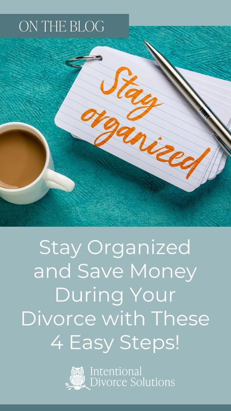 Are you preparing for divorce? Don't let paperwork and disorganization add to your stress. Being organized can save yourself valuable time and money. Discover four simple ways to maintain peace of mind throughout the divorce process. Create an organized divorce binder, consult with a divorce financial advisor, and take control of your documents. Don't let disorganization cost you - start preparing for divorce the right way today! #divorce #organization #preparingfordivorce #savemoney Divorce Organization, Preparing For Divorce, How To Stay Organized, Divorce Support, Financial Aid For College, Divorce Process, Divorce Papers, Financial Coach, Financial Analyst