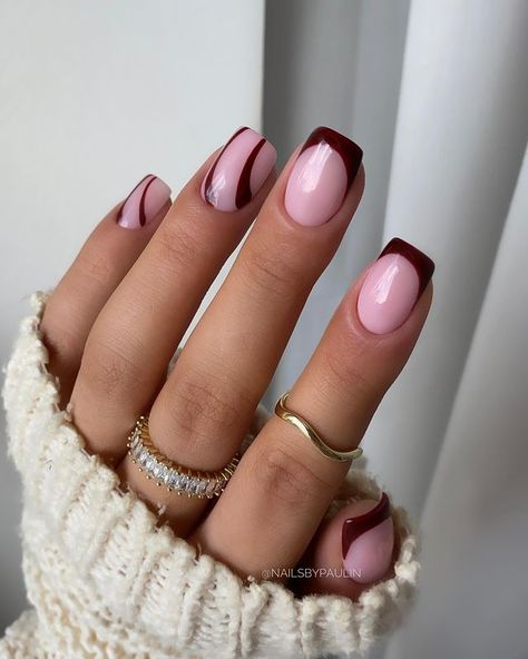 Trendy Brown Nails, French Tip Nail Art, Unghie Sfumate, Brown Nails Design, Simple Fall Nails, Maroon Nails, Nagellack Trends, Casual Nails, Burgundy Nails