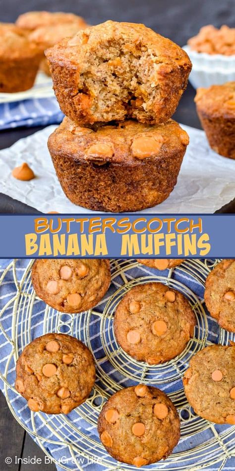 Fluffy Banana Muffins, Butterscotch Muffins, Butterscotch Recipes, Breads Recipes, Banana Muffins Easy, Healthy Bread Recipes, Recipe For Breakfast, Chocolate Banana Muffins, Banana Bread Muffins