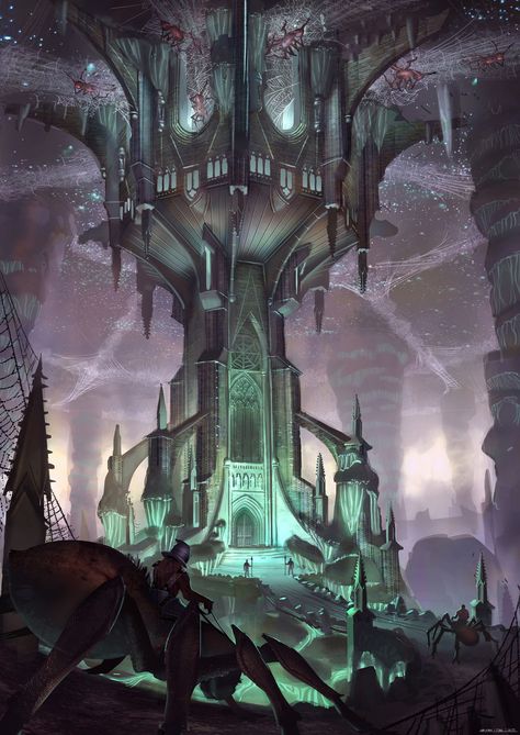 Entertainment Designs by Sebastian Stark Dark Underground City Fantasy Art, Underdark Landscape, Underground Temple, Fantasy Town, Underground Cities, Temple Art, Entertainment Design, Scene Art, Fantasy City