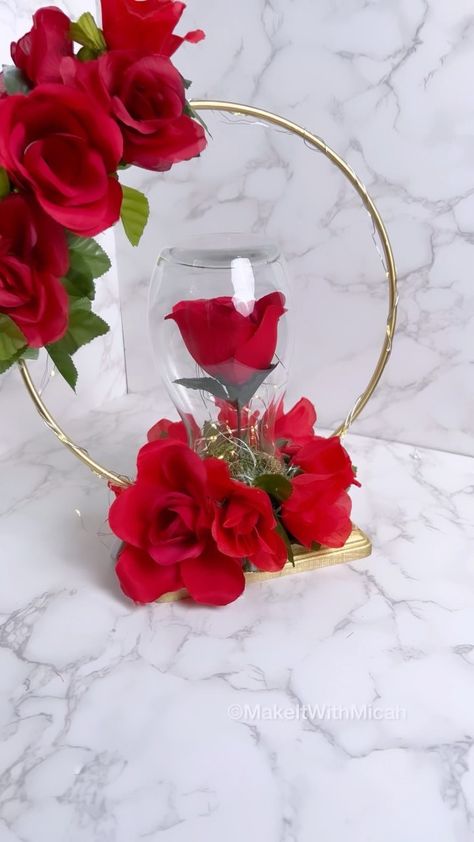 Beauty And The Beast Centerpiece Ideas Diy, Valentine Day Centerpieces, Beauty And The Beast Centerpiece, Hoop Centerpieces, Beauty And Beast Birthday, Beauty And Beast, Dollar Tree Decor, Flowers Arrangements, Diy Centerpieces