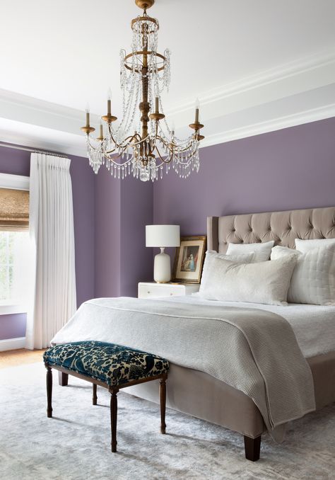 Dark Purple Bedroom Walls, Gray Bedroom Color Schemes, Grey Colour Scheme Bedroom, Dark Bedroom Walls, Grey Bedroom Colors, Colours That Go With Grey, Bedroom Purple, Purple Bedrooms, Purple Bedroom