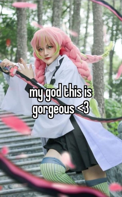 #kny #whisper #anime #mitsuri #cosplay #knywhisper #animewhisper #mitsuriwhisper #cosplaywhisper Mitsuri Hair, Mitsuri Aesthetic, Mitsuri Kanroji Cosplay, Mitsuri Cosplay, Kny Cosplay, Whisper Anime, Funny Lyrics, Sakura Mochi, Anime Cosplay Makeup