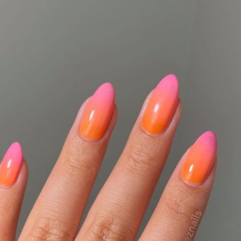 Orange Summer Nails 2024, Nail Designs Glitter Ombre, Orange And Pink Nail Designs, Orange Pink Nails, Orange And Pink Nails, Pink And Orange Nails, Orange Ombre Nails, Biab Nails, Tips For Summer