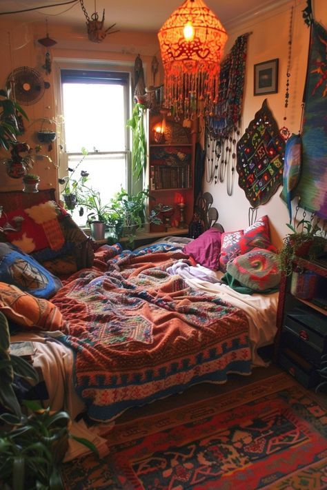 Small Bedroom Inspirations, Eclectic Decor Bedroom, Bedroom Ideas Inspiration, Boho Bedroom Ideas, Boho Style Bedroom, Vintage Bedroom, Bohemian Bedroom, Apartment Decor Inspiration, Bedroom Vintage