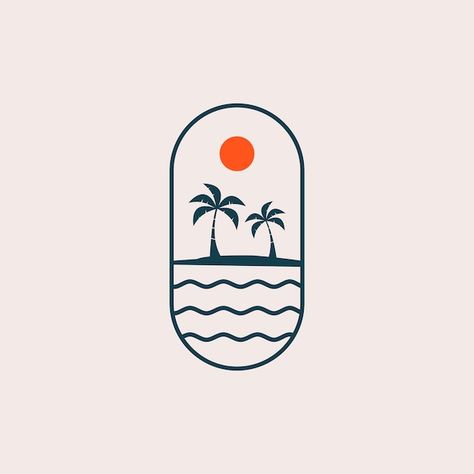 Landscape Tropical, Beach Graphics, Landscape Logo, Sunset Logo, Summer Logo, Surf Logo, Kovalam, Beach Logo, Beach Illustration