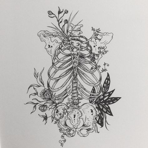 'Bones & Botanics' 💀 • • • A spot of late night drawing tonight. I'm going to make this one the logo for my page - it didn't start out that way, but I think it works 🌿 I'm also planning on setting up an Etsy store soon, any suggestions for starting out on there? #drawing #pendrawing #linework #sketch #sketchbook #black #gothicdesign #gothgoth #witchyvibes #witchcraft #witchesofinstagram #nature #illustration #design #graphicdesign #ink #tattoodesign #occult #bonesandbotanics #bones #botany #fl Ribcage Drawing, Drawing Traditional, Night Drawing, Drawing Anatomy, Late Night, Botany, Line Drawing, Anatomy, Skeleton