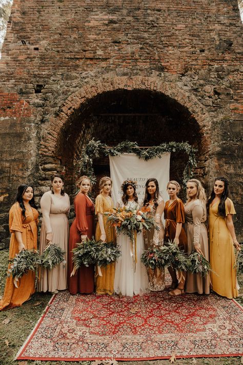 Wedding Wallpaper, Wedding Extras, Orange Bridesmaid, Fall Bridesmaids, Orange Bridesmaid Dresses, Fall Bridesmaid Dresses, Yellow Bridesmaid Dresses, Yellow Bridesmaids, Boho Wedding Inspiration