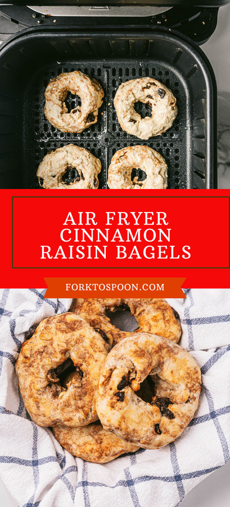 Air Fryer Cinnamon Raisin Bagels are lighter than traditional bagels. Crafted from a straightforward dough of cinnamon and vanilla Greek yogurt, studded with plump raisins, these bagels are air fried in minutes. The result is a soft, homemade bagel with all the delightful nooks and crannies you love. Air Fry Bagels, Air Fryer Greek Yogurt Bagels, Air Fryer Bagels Greek Yogurt, 3 Ingredient Bagels Air Fryer, Cranberry Bagels, Air Fryer Bagels, Yogurt Bagels, Cinnamon Raisin Bagels, Types Of Bagels